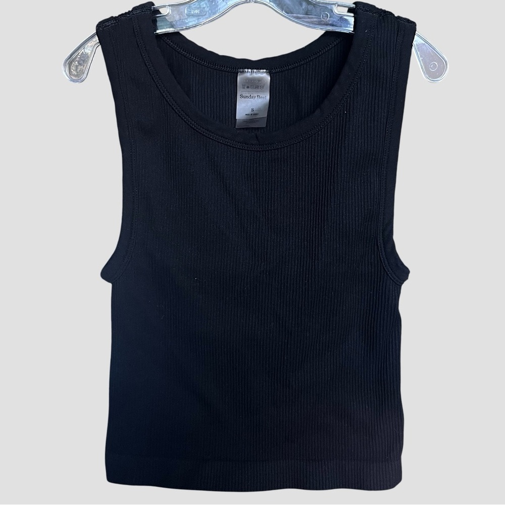 Sunday Best by Aritzia Ribbed Black Crop Tank – Size S